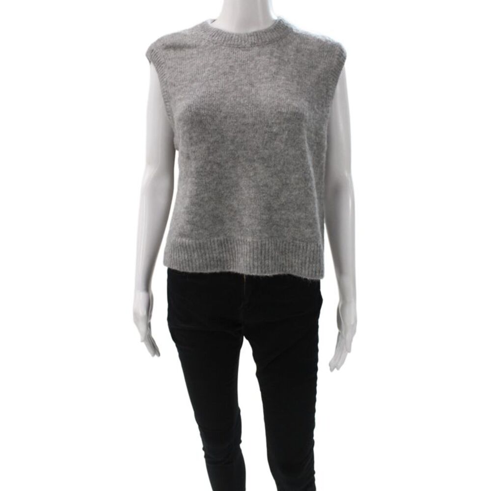 La Maille Sezane Women Gray Wool Crew Neck Sweater Vest Casual Size S